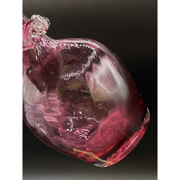 Hand Blown Pink Applied Clear Decoration Ribbon Swirl Glass Vase 4.5” - Picture 3 of 8